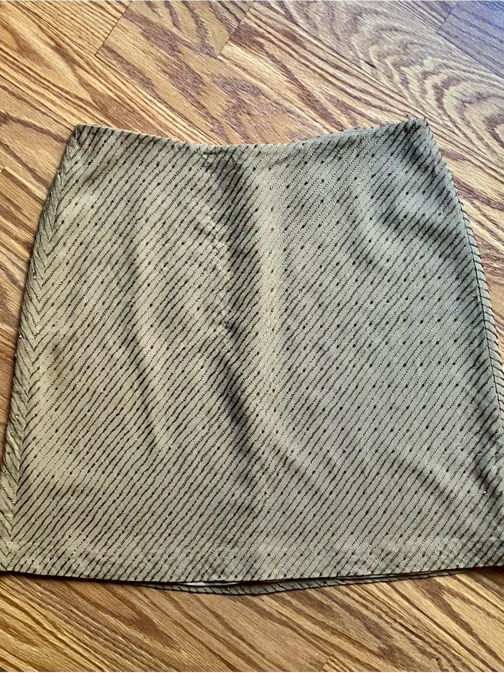 Tan Silk Mini Skirt with Beaded Stripe Detail